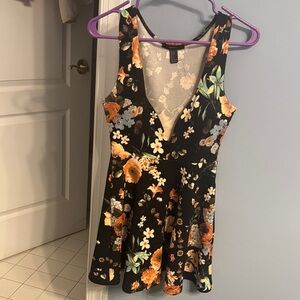 Forever 21 Black and Orange Floral Stretchy Mini Dress